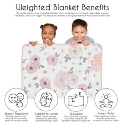 Sweet Jojo Designs Girl Toddler Weighted Blanket 5lbs. For Kids Watercolor Floral Pink And Grey -Kids House GUEST 850f9809 b937 4507 836d fe054e0f84bb