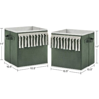 Sweet Jojo Designs Boy Or Girl Gender Neutral Unisex Set Of 2 Kids Decorative Fabric Storage Bins Boho Fringe Green And Ivory 4 Sweet Jojo Designs Boy Or Girl Gender Neutral Unisex Set Of 2 Kids Decorative Fabric Storage Bins Boho Fringe Green And Ivory - Image 2