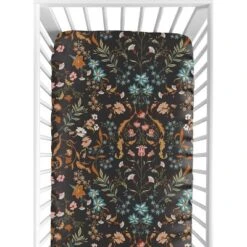 Sweet Jojo Designs Girl Baby Fitted Crib Sheet Boho Floral Wildflower Black Orange And Blue -Kids House GUEST 86938d1b decd 4366 ad14 07a3bed7f05a