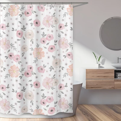 Sweet Jojo Designs Shower Curtain 72in.x72in. Watercolor Floral Pink And Grey 3 Sweet Jojo Designs Shower Curtain 72in.x72in. Watercolor Floral Pink And Grey