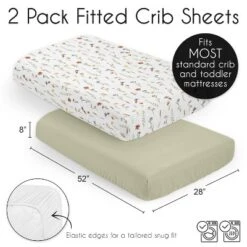 Sweet Jojo Designs Girl Fitted Crib Sheets Set Watercolor Floral Garden Green Orange And Beige 2pc -Kids House GUEST 88d1b8a1 36a2 41f7 81b2 9fc682545529