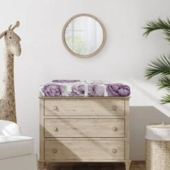 Sweet Jojo Designs Girl Changing Pad Sheet Peony Floral Garden Lavender Purple And Ivory