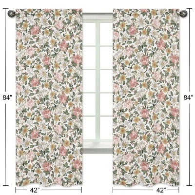 Sweet Jojo Designs Girl Window Curtain Panels Drapes 84in. Vintage Floral Pink Green Yellow 6 Sweet Jojo Designs Girl Window Curtain Panels Drapes 84in. Vintage Floral Pink Green Yellow - Image 4
