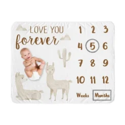 Sweet Jojo Designs Gender Neutral Baby Milestone Blanket Boho Llama Taupe And White -Kids House GUEST 939c4c58 6d7e 4168 ad8c ac972a240a7c