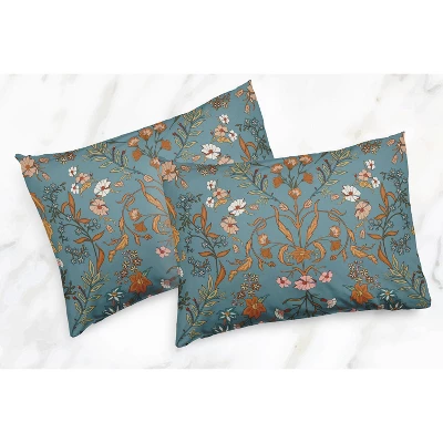 Sweet Jojo Designs King Duvet Cover And Shams Set Boho Floral Wildflower Blue And Orange 3pc 4 Sweet Jojo Designs King Duvet Cover And Shams Set Boho Floral Wildflower Blue And Orange 3pc - Image 2