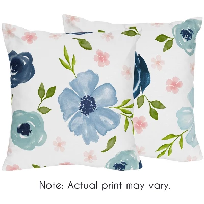 Sweet Jojo Designs Set Of 2 Decorative Accent Kids' Throw Pillows 18in. Watercolor Floral Blue Pink And White 7 Sweet Jojo Designs Set Of 2 Decorative Accent Kids' Throw Pillows 18in. Watercolor Floral Blue Pink And White - Image 5