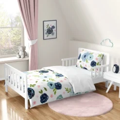 Sweet Jojo Designs Girl Toddler Bedding Set Watercolor Floral Blue Pink And White 5pc -Kids House GUEST 96f093c6 3d6f 4e5d bccb af3dbf2607f2