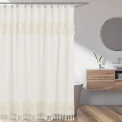 Sweet Jojo Designs Shower Curtain 72in.x72in. Boho Fringe Ivory