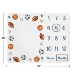 Sweet Jojo Designs Boy Baby Milestone Blanket Watercolor Sports Theme Blue Brown And Orange -Kids House GUEST a67ed2a5 4d9a 49e6 8ea9 30aae4b2097a