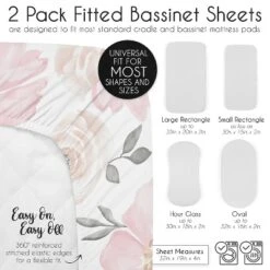 Sweet Jojo Designs Girl Baby Bassinet Fitted Sheets Set Watercolor Floral Pink Grey And White 2pc -Kids House GUEST a91adf3a 99e4 492e 8af8 947664954853