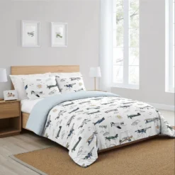 Sweet Jojo Designs Full/Queen Comforter Bedding Set Airplane Green And Blue 3pc