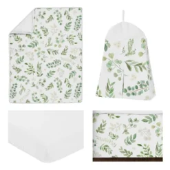 Sweet Jojo Designs Boy Or Girl Gender Neutral Unisex Baby Crib Bedding Set - Botanical Leaf Collection 4pc