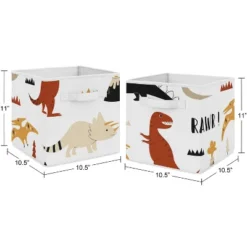 Sweet Jojo Designs Boy Or Girl Gender Neutral Unisex Set Of 2 Kids' Decorative Fabric Storage Bins Mod Dinosaur Black And Orange -Kids House GUEST b58360ca a275 4210 9187 7b355f2cbec2