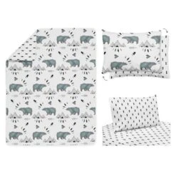 Sweet Jojo Designs Boy Toddler Bedding Set Bear Mountain White And Blue 5pc -Kids House GUEST b5958d29 c241 4432 bffb 87c0f3213338
