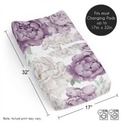 Sweet Jojo Designs Girl Changing Pad Sheet Peony Floral Garden Lavender Purple And Ivory -Kids House GUEST bbf631b1 0fdb 4e75 a319 7b0aacb38b8c