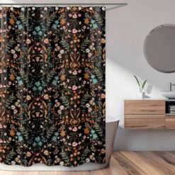 Sweet Jojo Designs Shower Curtain 72in.x72in. Boho Floral Wildflower Black And Orange