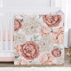 Sweet Jojo Designs Boy Or Girl Gender Neutral Unisex Baby Crib Bedding Set - Pink And Ivory Peony Floral Garden Collection 4pc -Kids House GUEST bd9b43c2 2d83 40f5 b1ec cc00e8fe4c0a