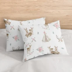 Sweet Jojo Designs Full/Queen Comforter Bedding Set Deer Floral White Taupe And Pink 3pc -Kids House GUEST be6bd841 adc2 4a44 b313 35537c147fb8