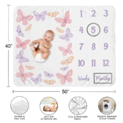 Sweet Jojo Designs Girl Baby Milestone Blanket Butterfly Blush Pink And Purple -Kids House GUEST c5430059 48af 47a6 a27d 3e6d6ee5408b