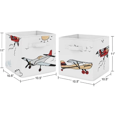 Sweet Jojo Designs Boy Set Of 2 Kids' Decorative Fabric Storage Bins Airplane Red Blue And Grey 4 Sweet Jojo Designs Boy Set Of 2 Kids' Decorative Fabric Storage Bins Airplane Red Blue And Grey - Image 2