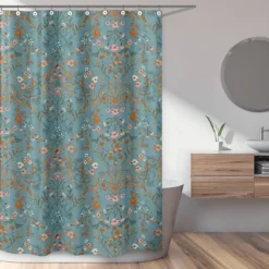 Sweet Jojo Designs Girl Shower Curtain 72in.x72in. Boho Floral Wildflower Blue Orange And Pink