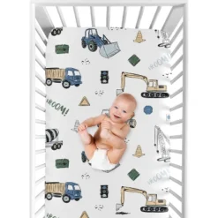 Sweet Jojo Designs Boy Baby Fitted Crib Sheet Construction Truck Green And Blue Collection -Kids House GUEST c6ff28b0 e885 439a b2df cb1992f9a6af