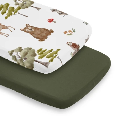 Sweet Jojo Designs Boy, Girl, Gender Neutral Baby Bassinet Fitted Sheets Set Watercolor Woodland Forest Animals Green Brown And Red 2pc 8 Sweet Jojo Designs Boy, Girl, Gender Neutral Baby Bassinet Fitted Sheets Set Watercolor Woodland Forest Animals Green Brown And Red 2pc - Image 6