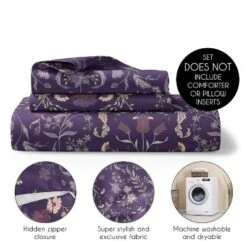 Sweet Jojo Designs Queen Duvet Cover And Shams Set Boho Floral Wildflower Plum Purple And Teal 3pc -Kids House GUEST d38ba431 2ce4 4f18 9925 be0763bb7a3c