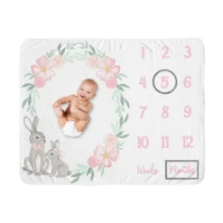 Sweet Jojo Designs Girl Baby Milestone Blanket Bunny Floral Pink Green And Grey -Kids House GUEST d5082684 f13c 47c1 a31a c306bf1d75d2