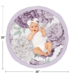Sweet Jojo Designs Girl Baby Tummy Time Playmat Peony Floral Garden Purple And Ivory -Kids House GUEST d6bae998 2e62 457b 96bf 1250e0a2d330