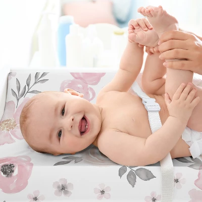 Sweet Jojo Designs Girl Changing Pad Sheet Watercolor Floral Pink And Grey 4 Sweet Jojo Designs Girl Changing Pad Sheet Watercolor Floral Pink And Grey - Image 2