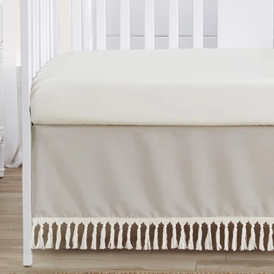 Sweet Jojo Designs Boy Or Girl Gender Neutral Unisex Baby Crib Bed Skirt Boho Fringe Linen Taupe And White 4 Sweet Jojo Designs Boy Or Girl Gender Neutral Unisex Baby Crib Bed Skirt Boho Fringe Linen Taupe And White - Image 2