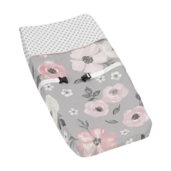 Sweet Jojo Designs Girl Changing Pad Cover Watercolor Floral Grey And Pink -Kids House GUEST dca25a1b 5d7a 4196 955f bb61280df015