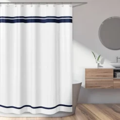Sweet Jojo Designs Shower Curtain 72in.x72in. Hotel White And Navy Blue