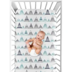 Sweet Jojo Designs Fitted Crib Sheet - Mountains Print - White -Kids House GUEST ddb34aec ea75 448c 9b4a e15ccf4efa47