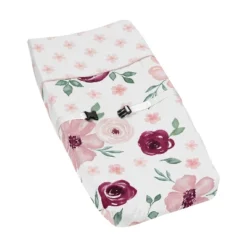 Sweet Jojo Designs Girl Changing Pad Cover Watercolor Floral Pink White And Green -Kids House GUEST de2b03b7 d8ec 4b09 b96f 029e6bfcef2f