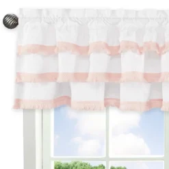 Sweet Jojo Designs Window Valance Treatment 54in. Boho Fringe White And Pink -Kids House GUEST e5208339 5e81 4a34 ba69 c6a5f3dc4f10