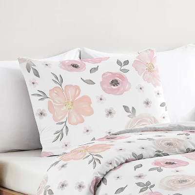 Sweet Jojo Designs Girl Decorative Pillow Cover Sham Watercolor Floral Pink And Grey 4 Sweet Jojo Designs Girl Decorative Pillow Cover Sham Watercolor Floral Pink And Grey - Image 2