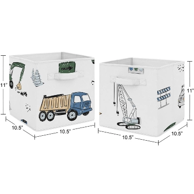 Sweet Jojo Designs Boy Set Of 2 Kids' Decorative Fabric Storage Bins Construction Truck Green Blue And Grey 4 Sweet Jojo Designs Boy Set Of 2 Kids' Decorative Fabric Storage Bins Construction Truck Green Blue And Grey - Image 2
