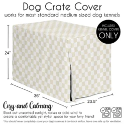 Sweet Jojo Designs Boy, Girl, Unisex/Gender Neutral Dog Crate Kennel Cover 36in. Gingham Checkered Plaid Taupe And White -Kids House GUEST e7976537 a9a8 4a98 b532 303e0bfbf7c9