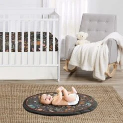 Sweet Jojo Designs Girl Baby Tummy Time Playmat Boho Floral Wildflower Black Orange And Blue