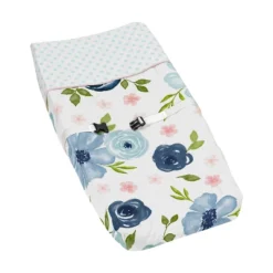 Sweet Jojo Designs Girl Changing Pad Cover Watercolor Floral Blue Pink And White -Kids House GUEST e89a8a59 cbf9 4237 a567 df051bc159a0
