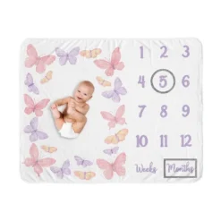 Sweet Jojo Designs Girl Baby Milestone Blanket Butterfly Blush Pink And Purple -Kids House GUEST e95eb3c5 1596 4229 8c77 81501b3c9642