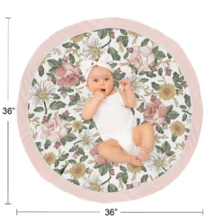 Sweet Jojo Designs Girl Baby Tummy Time Playmat Vintage Floral Pink Green And Yellow -Kids House GUEST eb6196a1 2f83 4916 889a f4cc4ce1a651