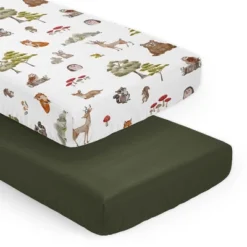 Sweet Jojo Designs Boy Girl Gender Neutral Unisex Fitted Crib Sheets Set Watercolor Woodland Forest Animals Green Brown White 2pc -Kids House GUEST f1783147 75d8 494b ad46 14398a528e35