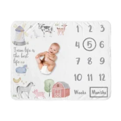 Sweet Jojo Designs Boy Or Girl Gender Neutral Unisex Milestone Swaddle Baby Blanket Farm Animals -Kids House GUEST f32dc5d2 73c7 470c 9b24 7f007a6b62ae