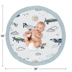 Sweet Jojo Designs Boy Baby Tummy Time Playmat Airplane Green And Blue -Kids House GUEST f407fb00 f577 40bd 8c65 07b9c01c84b1