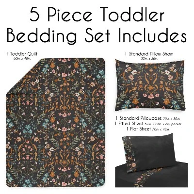 Sweet Jojo Designs Girl Toddler Bedding Set Boho Floral Wildflower Orange Black And Blue 5pc 4 Sweet Jojo Designs Girl Toddler Bedding Set Boho Floral Wildflower Orange Black And Blue 5pc - Image 2