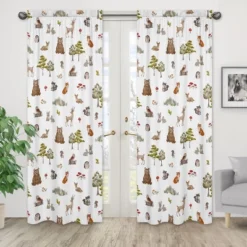 Sweet Jojo Designs Boy Girl Gender Neutral Unisex Window Curtain Panels Drapes 84in. Watercolor Woodland Forest Animals Orange Green And Brown