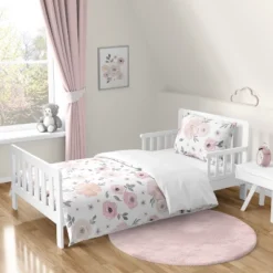 Sweet Jojo Designs Girl Toddler Bedding Set Watercolor Floral Pink And Grey 5pc. -Kids House GUEST facef1ca a334 46bc 9fbc 3fff6c271c21